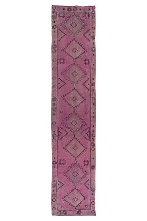 83x380 cm, El Düğümlü Koridor Halısı, Pembe Mutfak Halısı, El Dokuması Yünlü Yolluk Halısu