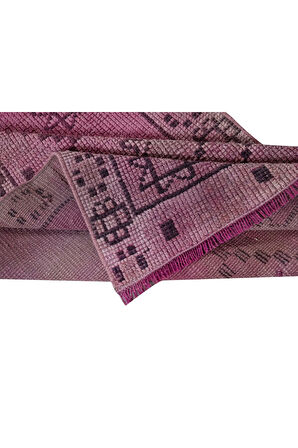 83x380 cm, El Düğümlü Koridor Halısı, Pembe Mutfak Halısı, El Dokuması Yünlü Yolluk Halısu