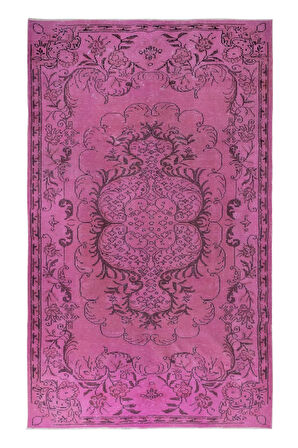 181x300 cm, Pembe El Yapımı Halı, Yenilenmiş Yün ve Pamuktan Yapılmış Eski Türk Halısı