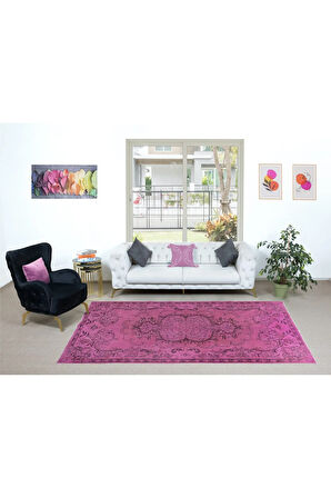 181x300 cm, Pembe El Yapımı Halı, Yenilenmiş Yün ve Pamuktan Yapılmış Eski Türk Halısı