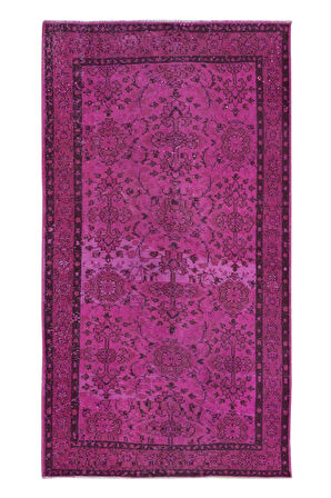 119x212 cm, Yeniden Boyanmış Pembe El Dokuma Halı, El Yapımı Eski Halı