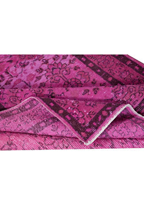 119x212 cm, Yeniden Boyanmış Pembe El Dokuma Halı, El Yapımı Eski Halı