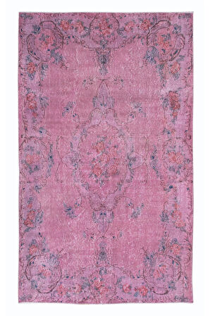163x266 cm, El Düğümlü Pembe Halı, Dekoratif El Dokuması Yün ve Pamuktan Yapılmış Alan Halısı