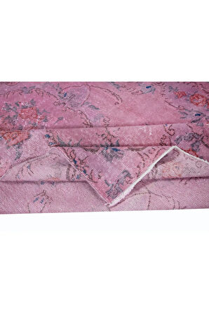 163x266 cm, El Düğümlü Pembe Halı, Dekoratif El Dokuması Yün ve Pamuktan Yapılmış Alan Halısı