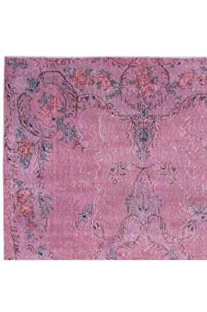 163x266 cm, El Düğümlü Pembe Halı, Dekoratif El Dokuması Yün ve Pamuktan Yapılmış Alan Halısı