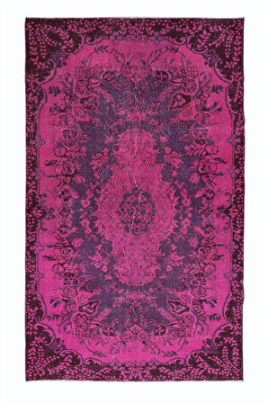 160x263 cm, Yenilenmiş Pembe El Yapımı Halı, Modern Yün ve Pamuktan Yapılmış Eski Halı