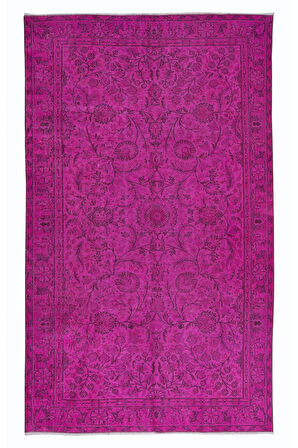160x265 cm, Pembe El Yapımı Halı, Yenilenmiş Eski Halı, Yeniden Boyanmış Modern Halı