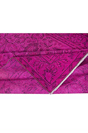 160x265 cm, Pembe El Yapımı Halı, Yenilenmiş Eski Halı, Yeniden Boyanmış Modern Halı