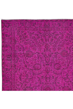 160x265 cm, Pembe El Yapımı Halı, Yenilenmiş Eski Halı, Yeniden Boyanmış Modern Halı