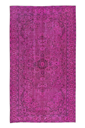 137x236 cm, Yeniden Boyanmış Pembe El Dokuma Halı, El Yapımı Eski Halı