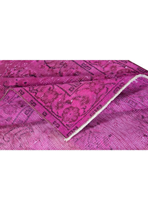 137x236 cm, Yeniden Boyanmış Pembe El Dokuma Halı, El Yapımı Eski Halı