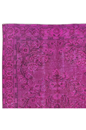 137x236 cm, Yeniden Boyanmış Pembe El Dokuma Halı, El Yapımı Eski Halı