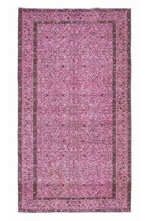 156x273 cm, El Düğümlü Pembe Halı, Dekoratif El Dokuması Yün ve Pamuktan Yapılmış Alan Halısı