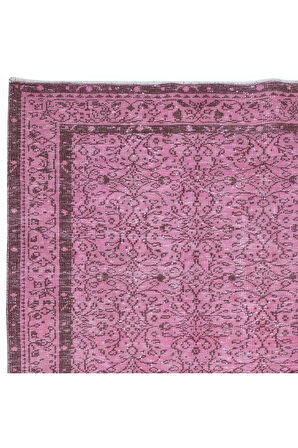 156x273 cm, El Düğümlü Pembe Halı, Dekoratif El Dokuması Yün ve Pamuktan Yapılmış Alan Halısı