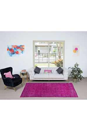 157x254 cm, Modern Ev Dekoru Halı, Pembe El Yapımı Halı, Geleneksel Yünlü Halı