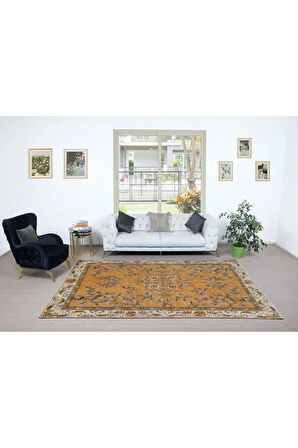 200x304 Cm Turuncu Tonlarda Alan Halısı, Oturma Odası Halısı, El Yapımı Halı