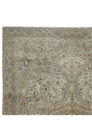 196x303 Cm Madalyon Tasarımlı Muhteşem Eski El Yapımı Türkiye'de Yapılmış Bej Alan Halısı