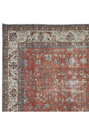 250x340 cm El Düğümlü Eski Yün Alan Halısı, El Yapımı Türk Çiçekli Büyük Halı