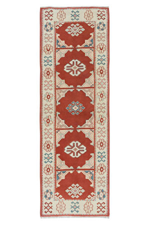 74x221 Cm Modern Kırmızı & Bej Renklerde Türk Halısı, Küçük Koridor Yolluğu, %100 Yün