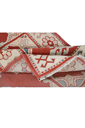 74x221 Cm Modern Kırmızı & Bej Renklerde Türk Halısı, Küçük Koridor Yolluğu, %100 Yün