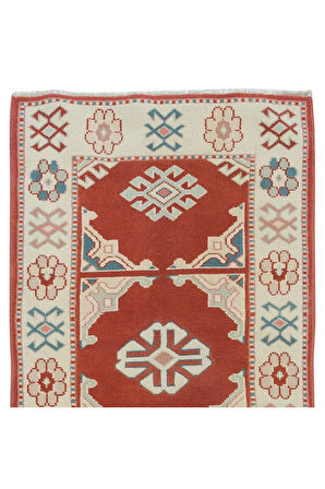 74x221 Cm Modern Kırmızı & Bej Renklerde Türk Halısı, Küçük Koridor Yolluğu, %100 Yün