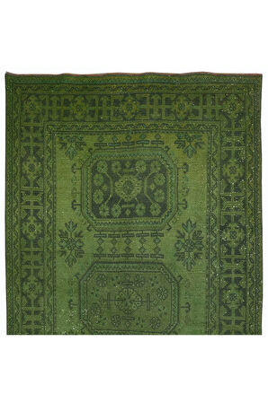 150x362 cm Yeşil El Dokuması Halı, Yolluk Halı, Modern Koridor Halısı