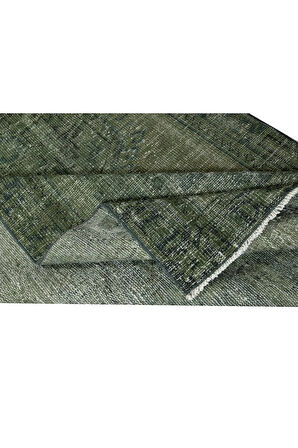 123x355 cm Yeşil'e Yeniden Boyanmış Koridor Halısı, El Yapımı Eski Yolluk Halı