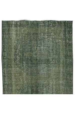 123x355 cm Yeşil'e Yeniden Boyanmış Koridor Halısı, El Yapımı Eski Yolluk Halı