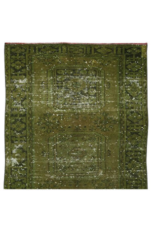 130x340 cm El Düğümlü Yeşil Koridor Halısı, Modern El Dokuması YünlüYolluk Halısı
