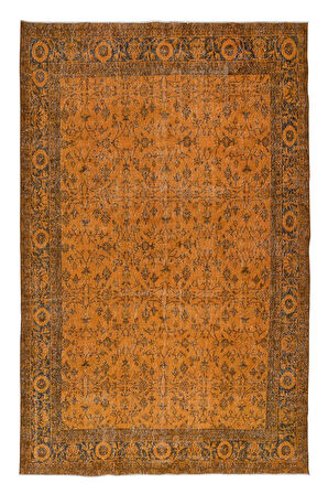 202x318 cm Turuncu El Düğümlü Halı, Modern Mutfak Halısı, Modern Ofis Halısı