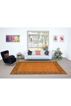202x318 cm Turuncu El Düğümlü Halı, Modern Mutfak Halısı, Modern Ofis Halısı