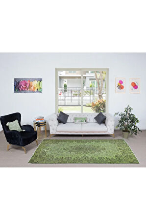 160x270 cm Geleneksel El Dokuması Yeşil Halı, Anadolu'dan Yünlü Halı, Modern Alan Halısı