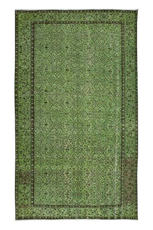 170x290 cm Yeşil Salon Halısı, El Dokuması Yünlü Türk Halısı, Pamuklu Alan Halısı