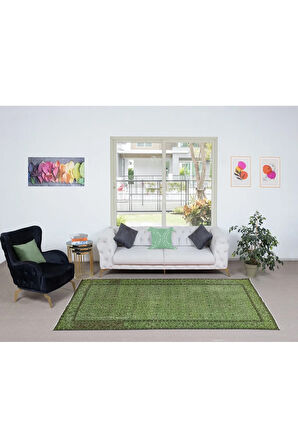 170x290 cm Yeşil Salon Halısı, El Dokuması Yünlü Türk Halısı, Pamuklu Alan Halısı