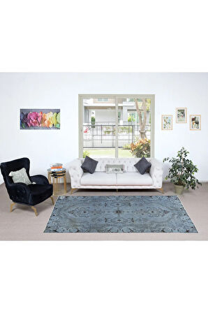 165x303 cm Mavi El Yapımı Anadolu Halısı, Çağdaş Ev ve Ofis Dekoru Halı