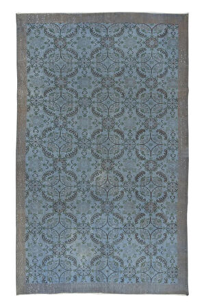 177x281 cm Modern El Yapımı Mavi Renkli Türk Halısı, 100% El Dokuması Alan Halısı