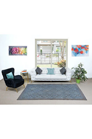 177x281 cm Modern El Yapımı Mavi Renkli Türk Halısı, 100% El Dokuması Alan Halısı