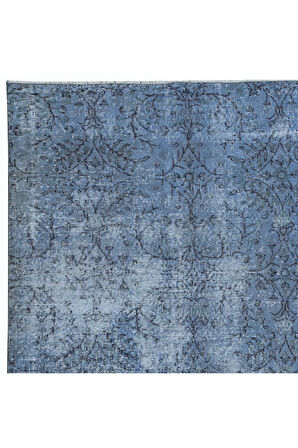 162x275 cm Gökyüzü Mavisi Yenilenmiş Halı, Eski El Dokuması Halı, Çiçek Desenli Halı