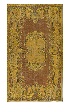 168x288 cm Decorative Sarı El Dokuması Halı, Yeniden Boyanmış Eski Halı