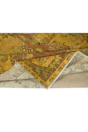 168x288 cm Decorative Sarı El Dokuması Halı, Yeniden Boyanmış Eski Halı