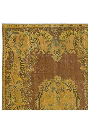 168x288 cm Decorative Sarı El Dokuması Halı, Yeniden Boyanmış Eski Halı