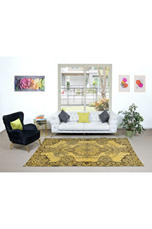 178x296 cm Sarı Halı, El Dokuması Modern Halı, Salon Halısı