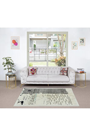 122x176 cm Modern El Yapımı Fas Berberi Tülü Halısı, Bej ve Gri, %100 Yün