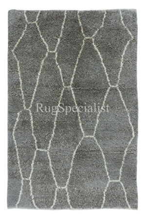 122x183 cm Gri Modern Fas Tülü Halısı, %100 Doğal Boyanmamış Yün, Yüksek Kaliteli Berber Halı