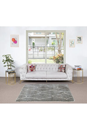 122x183 cm Gri Modern Fas Tülü Halısı, %100 Doğal Boyanmamış Yün, Yüksek Kaliteli Berber Halı