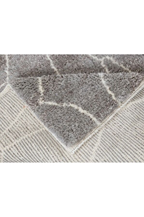 122x183 cm Gri Modern Fas Tülü Halısı, %100 Doğal Boyanmamış Yün, Yüksek Kaliteli Berber Halı