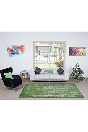 165x272 cm Modern Ev Dekoru Halı, Yeşil El Yapımı Halı, Geleneksel Yünlü Halı