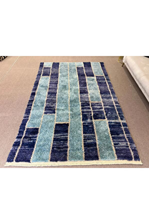 183x275 cm Mavi Tonlarda Çağdaş El Düğümlü Tülü Halı, %100 Yün, Özel Seçenekler Mevcut