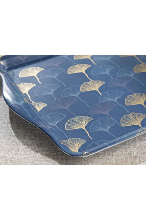 Gingko Biloba Melamin Dikdörtgen Tepsi 39x24 Cm Lacivert