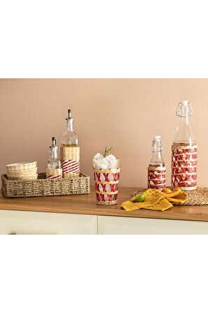 Stripe Wicker Cam Hasırlı Şışe 250 ml Kırmızı